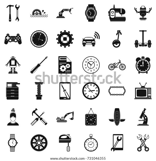 Gear icons set. Simple style of 36 gear\
vector icons for web isolated on white\
background