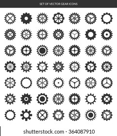 Gear icons set. Vector cogwheels, pinions, gear wheels isolated on white background. 49 pieces