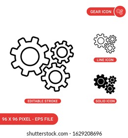 Gear icons set vector illustration with solid icon line style. Cog search concept. Editable stroke icon on isolated background for web design, infographic and UI mobile app.