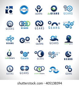 Gear Icons Set-Isolated On Gray Background-Vector Illustration,Graphic Design. Collection Of Different Logotype, Modern Shape.New Flat Concept For Web,Websites