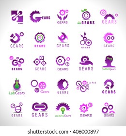 Gear Icons Set-Isolated On Gray Background-Vector Illustration,Graphic Design. Collection Of Different Logotype, Modern Shape.New Flat Concept For Web,Websites 