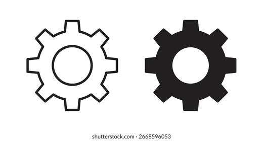 Zahnradsymbole im einfachen Stil einzeln auf weißem Hintergrund