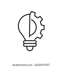 Logo de la bombilla de ideas y engranajes, vector.
