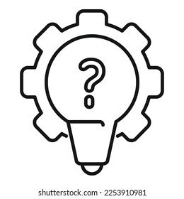 Vector de contorno de icono de solución de idea de engranaje. Problema creativo. Equipo de datos