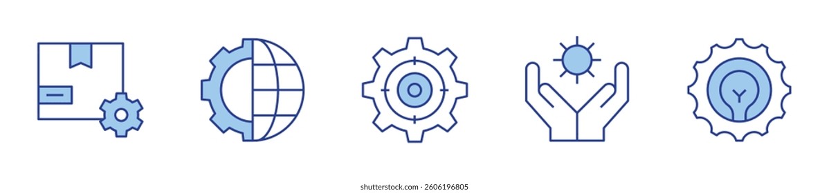 gear, idea, system, globe, settings. Settings Icon vector illustration. Line Duotone style. Editable stroke.