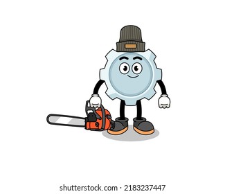 gear illustration cartoon as a lumberjack , character design