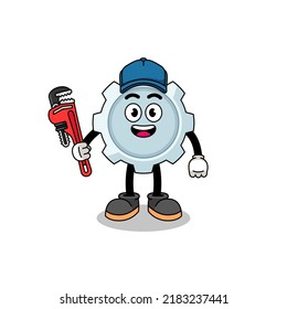 gear illustration cartoon as a plumber , character design