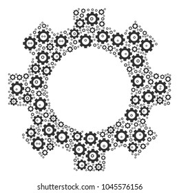 Gear illustration made in the figure of gear elements. Vector iconized composition organized from simple icons.