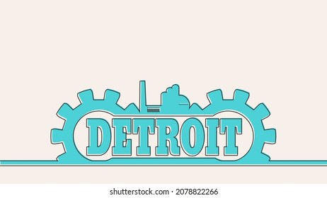 Gear with industrial icon and Detroit city name.