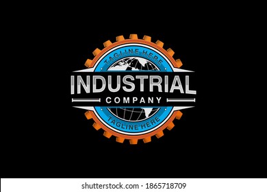 Gear industrial logo design, modern shape cog wheel minimalist badge icon