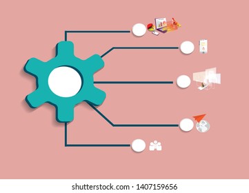 Gear info graphics step to success for business concept vector,teamwork,network,social ,data technology analysis information,vector art and illustration.