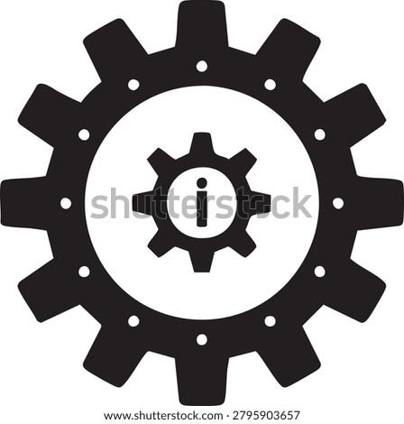 Gear with information icon, mechanical settings and details.