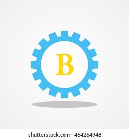 Gear initial letter B uppercase logo design template gold blue