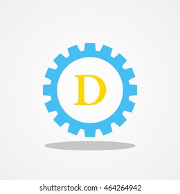 Gear initial letter D uppercase logo design template gold blue