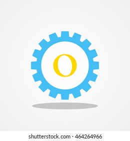 Gear initial letter O uppercase logo design template gold blue