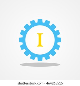 Gear initial letter I uppercase logo design template gold blue