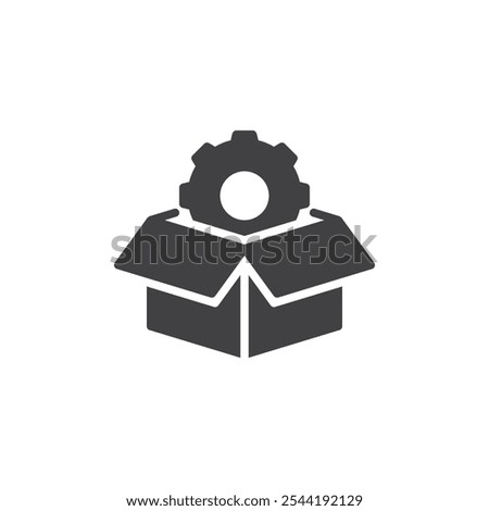 Gear inside a box vector icon. filled flat sign for mobile concept and web design. Gear in Box glyph icon. Package settings symbol, logo illustration. Vector graphics