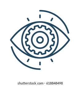 Gear inside Eye vector icon in meaning Mission