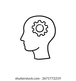 Gear Inside Head Icon Symbolizing Focused Strategy and Thinking