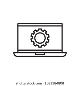 Gear inside laptop design, construction work repair machine part technology industry and technical theme Vector illustration