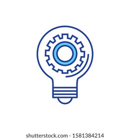 Gear inside light bulb design, construction work repair machine part technology industry and technical theme Vector illustration