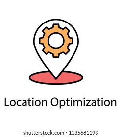 
A gear inside location pointer presenting concept of location optimization 
