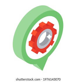 Gear inside location, location setting isometric icon
