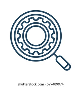 Gear inside Magnifying Glass vector icon in meaning Search Engine Optimization or SEO symbol