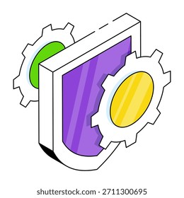 Engranaje dentro del escudo, icono de la configuración de seguridad 