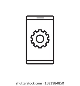 Gear inside smartphone design, construction work repair machine part technology industry and technical theme Vector illustration
