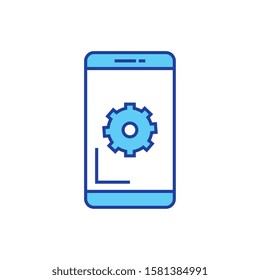 Gear inside smartphone design, construction work repair machine part technology industry and technical theme Vector illustration