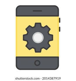 Gear inside smartphone, flat design of mobile setting 