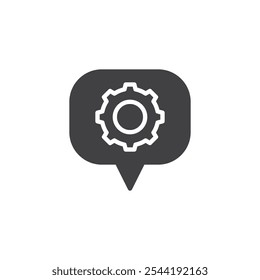 Gear inside speech bubble vector icon. filled flat sign for mobile concept and web design. Speech Bubble Gear glyph icon. Feedback, system messaging symbol, logo illustration. Vector graphics