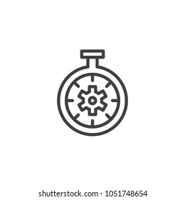 Gear inside stopwatch outline icon. linear style sign for mobile concept and web design. Time optimization process simple line vector icon. Symbol, logo illustration. Pixel perfect vector graphics