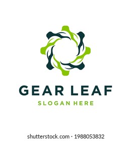Gear inspiration design with leaf,connection logo design template