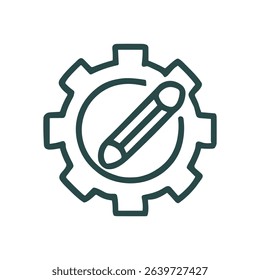 Gear integrates pencil for design. Icon symbol illustration