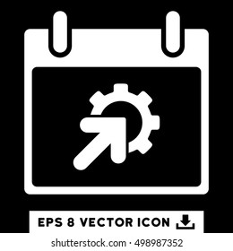 Gear Integration Calendar Day icon. Vector EPS illustration style is flat iconic symbol, white color.