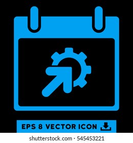 Gear Integration Calendar Day icon. Vector EPS illustration style is flat iconic symbol, blue color.