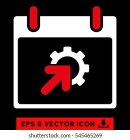 Gear Integration Calendar Day icon. Vector EPS illustration style is flat iconic bicolor symbol, red and white colors.
