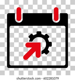 Gear Integration Calendar Day icon. Vector illustration style is flat iconic bicolor symbol, intensive red and black colors, transparent background. Designed for web and software interfaces.