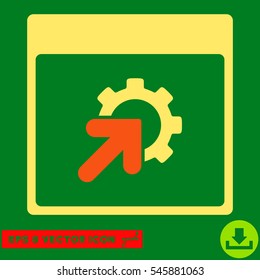 Gear Integration Calendar Page icon. Vector EPS illustration style is flat iconic bicolor symbol, orange and yellow colors.