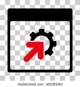 Gear Integration Calendar Page icon. Vector illustration style is flat iconic bicolor symbol, intensive red and black colors, transparent background. Designed for web and software interfaces.