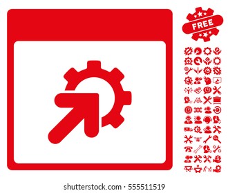 Gear Integration Calendar Page pictograph with bonus options graphic icons. Vector illustration style is flat iconic symbols, red, white background.