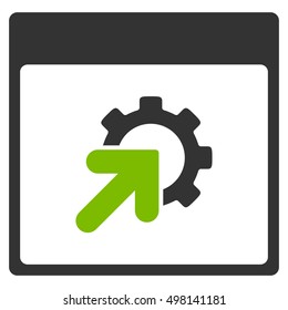 Gear Integration Calendar Page vector pictograph. Style is flat graphic bicolor symbol, eco green and gray colors, white background.