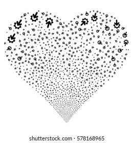 Gear Integration fireworks with heart shape. Vector illustration style is flat black iconic symbols on a white background. Object heart combined from confetti pictograms.