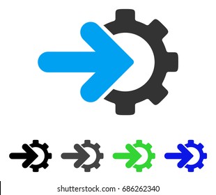 Gear Integration flat vector illustration. Colored gear integration gray, black, blue, green pictogram variants. Flat icon style for graphic design.