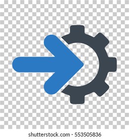 Gear Integration icon. Vector pictogram style is a flat bicolor symbol, smooth blue colors, chess transparent background. Designed for software and web interface toolbars and menus.