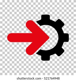 Gear Integration icon. Vector pictograph style is a flat bicolor symbol, intensive red and black colors, chess transparent background. Designed for software and web interface toolbars and menus.