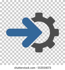 Gear Integration icon. Vector pictograph style is a flat bicolor symbol, cobalt and gray colors, chess transparent background. Designed for software and web interface toolbars and menus.