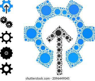 Icono de mosaico de integración de engranajes. Mosaico vectorial compuesto por iconos al azar virulentos. Icono de integración de engranajes de mosaico Covid-2019 y otros iconos. Mosaico de integración de engranajes para plantillas médicas.